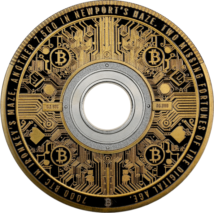 Hole coin 2 - Five Oz Gilded silver - 0.1 ₿ (front)