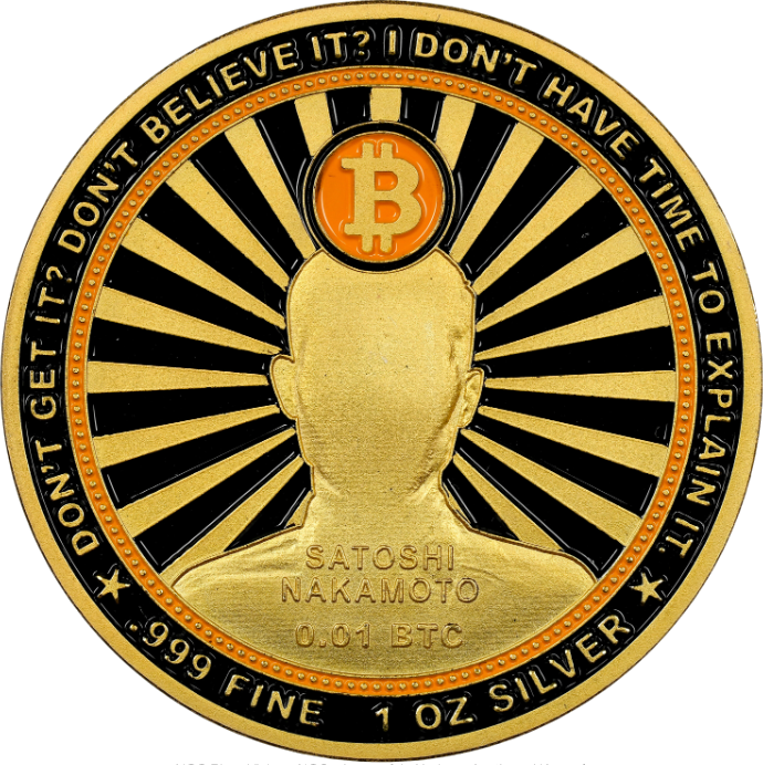 Vibgyor coin - Orange - Gilded silver 0.01 ₿ (front)